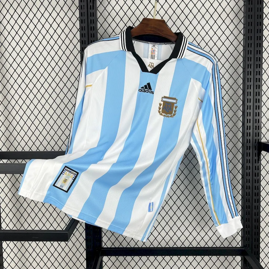 1998 Argentina Home Long Sleeve Retro Kit Vintage Shirt AAAAJersey Supplier Yupoo 7