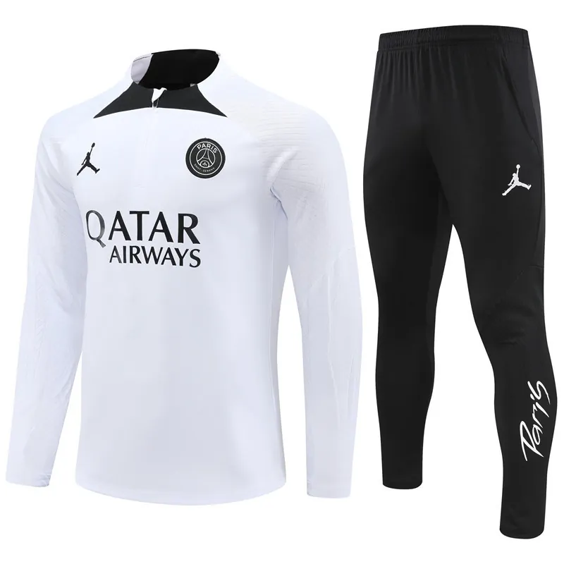 23-24 PSG Long Sleeve Kits White Zipper Training Suits Jersey Supplier Yupoo 4
