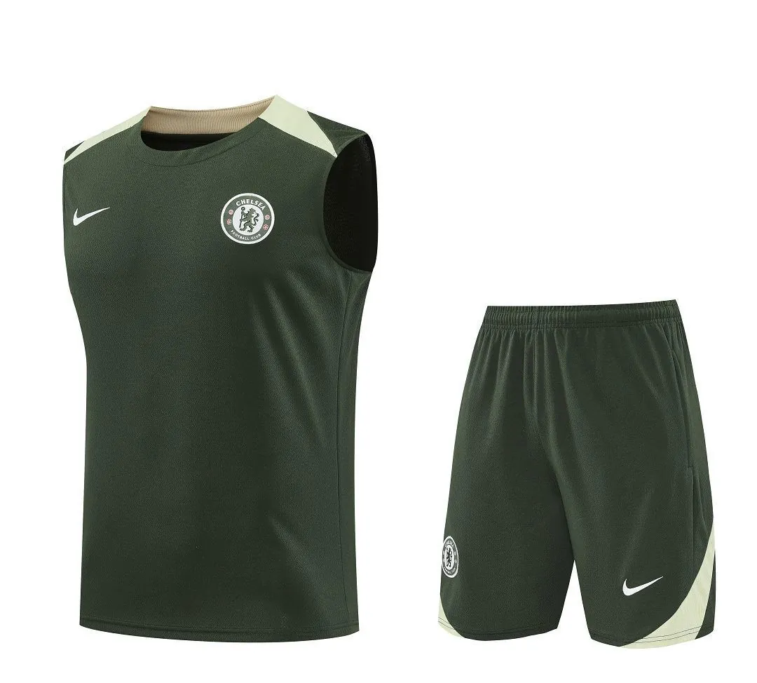 25-26 Chelsea Army Green Training Kits Football Vest Suits 3
