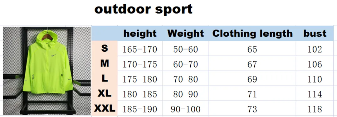 Windbreaker Size Chart 1