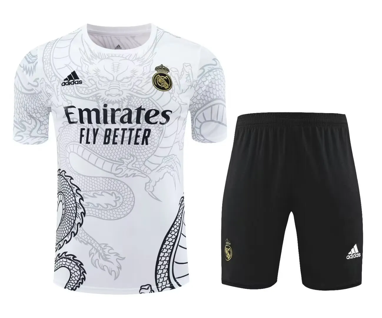 24-25 Real Madrid White Dragon Training Kits(Top+Shorts) Football Replicas Yupoo 4
