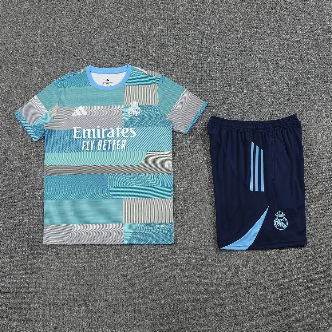 25-26 Real Madrid Training Kits Light Blue Football Tracksuits 3