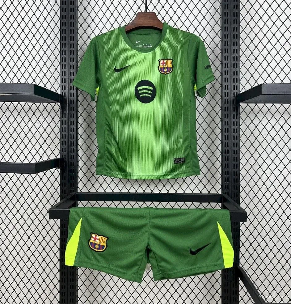 25-26 Kids Barcelona Goalkeeper Green Kit Youth Apparels Football AAAAJersey Dropship Yupoo 8