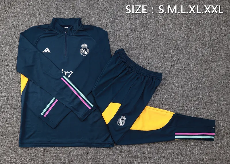 23-24 Real Madrid Long Sleeve Half-Pull Navy Training Suit Cheap Jerseys Yupoo 1