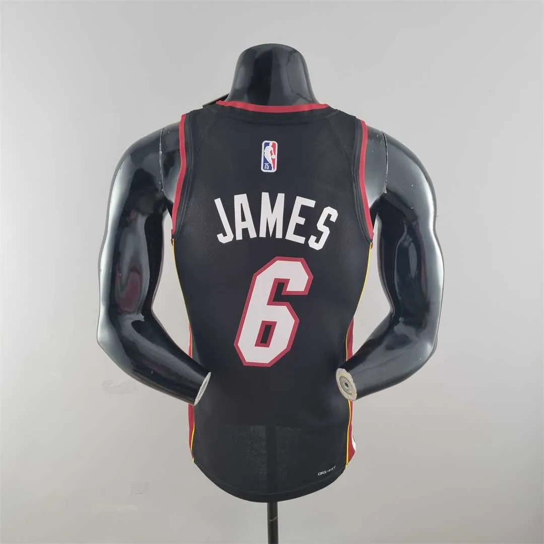75th Anniversary Miami Heat JAMES #6 black NBA Jersey 3