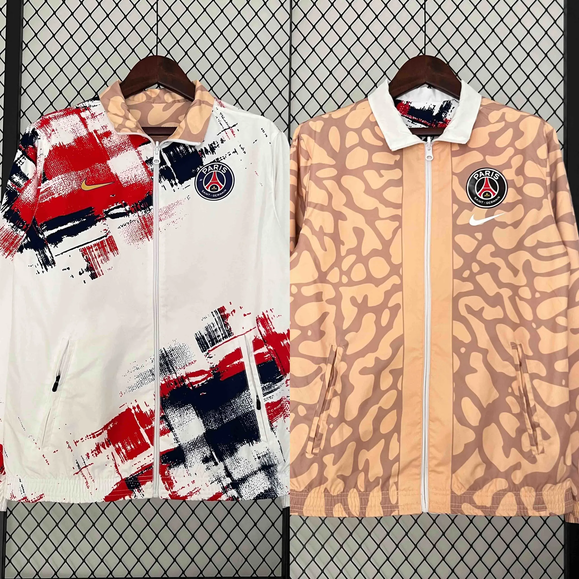 23-24 PSG Reversible Windbreaker White&Brown Double-Sides Jacket Soccer Jerseys For Sale 7
