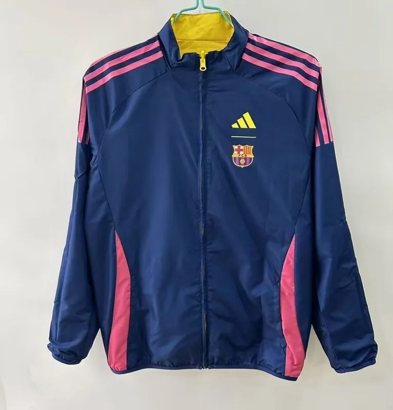 25-26 Barcelona Yellow&Blue Trench Coat Reversible Windbreaker Double-Sides Jacket 4