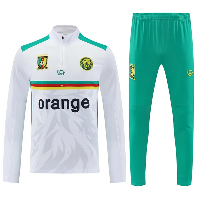 25-26 Cameroon White Football Tracksuits Long Jacket Suits 3