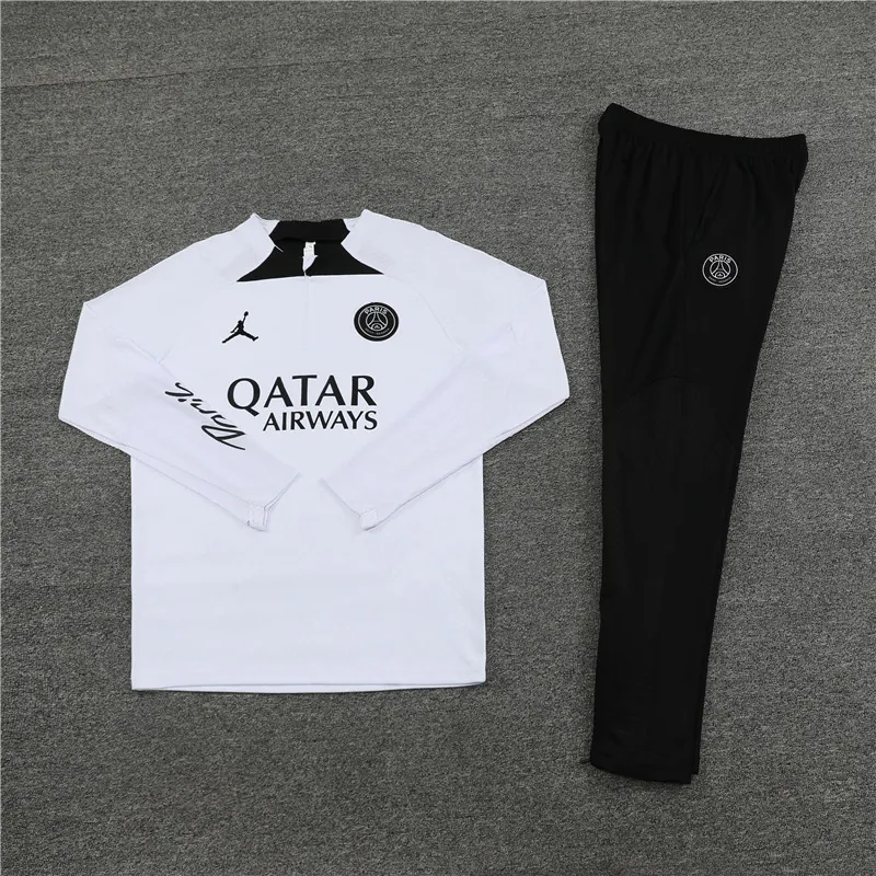 23-24 PSG Long Sleeve Kits White Zipper Training Suits Jersey Supplier Yupoo 2