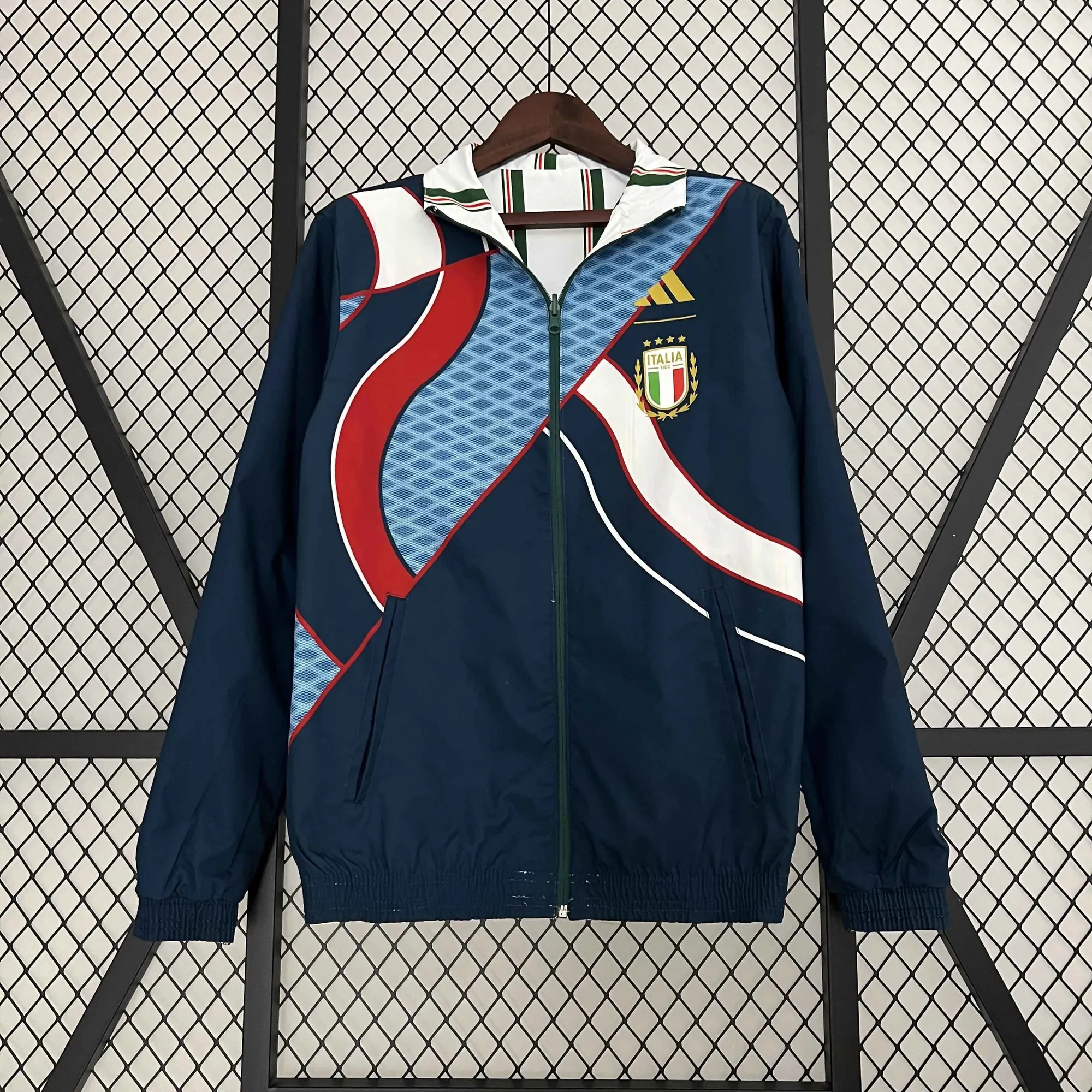 2024 Italy Reversible Windbreaker White&Blue Double-Sides Jacket Soccer Jerseys For Sale 2