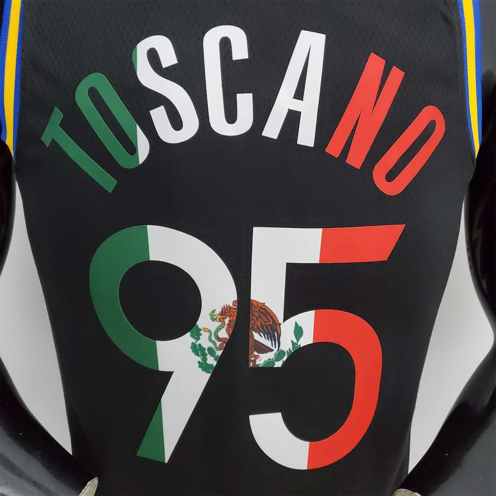 2022 75th Anniversary Golden State Warriors TOSCANO#95 Mexico Edition Black NBA Jersey 4