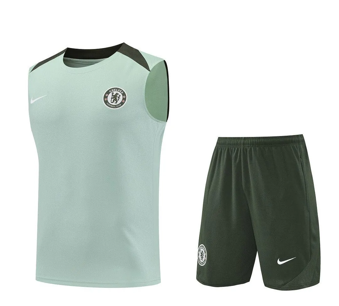25-26 Chelsea Light Green Training Kits Football Vest Suits 3