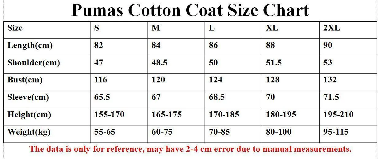 Cotton Coat Size Chart 1