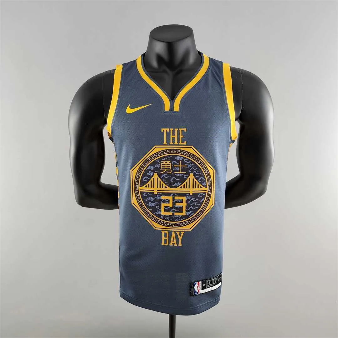 2018 GREEN #23 Golden State Warriors Grey NBA Jersey 10