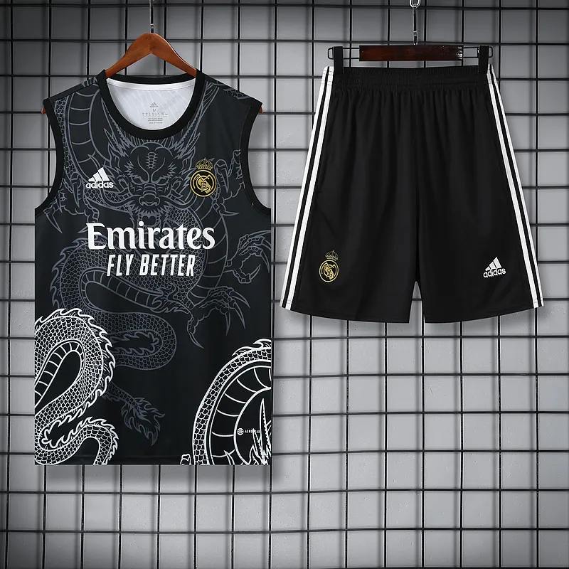 24-25 Real Madrid Dragon Black Training Vest Kits(Top+Shorts) Football Replicas Yupoo 1
