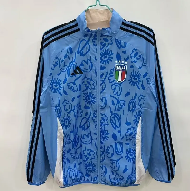 25-26 Italy Blue&Beige Trench Coat Reversible Windbreaker Double-Sides Jacket 4