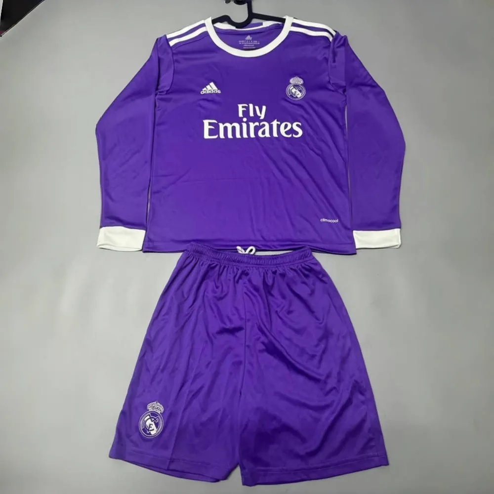 16-17 Real Madrid Away Retro Long Sleeve Retro Kid Kits Youth Apparels Soccer AAAAJersey Yupoo 2
