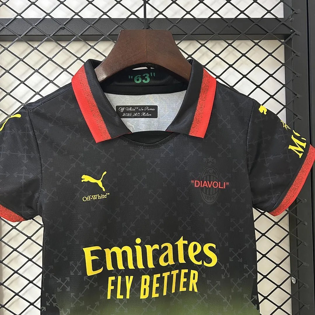 25-26 AC Milan x OFFWHITE Fourth Black Kid Kits Youth Apparels AAAAJersey Dropship Yupoo 5
