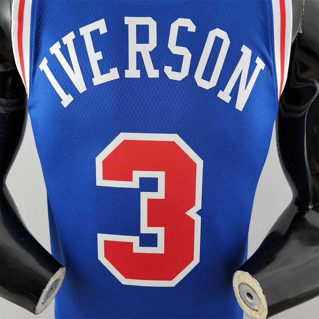Retro Philadelphia 76ers Iverson #3 crew neck blue NBA Jersey 8