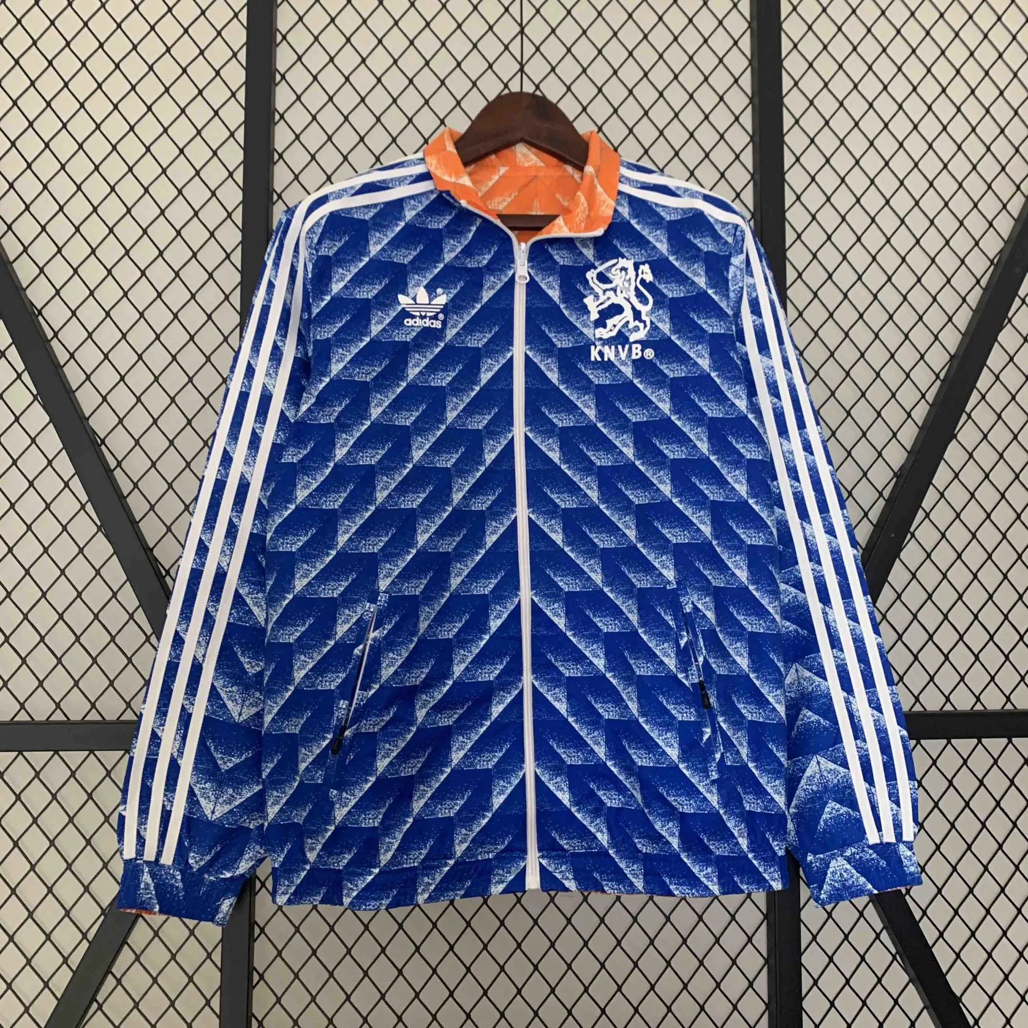 2024 Netherlands Reversible Windbreaker Orange&Blue Double-Sides Jacket Soccer Jerseys For Sale 3