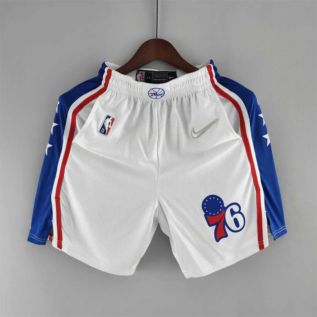 75th Anniversary Philadelphia 76ers NBA Shorts White Blue Trim 7