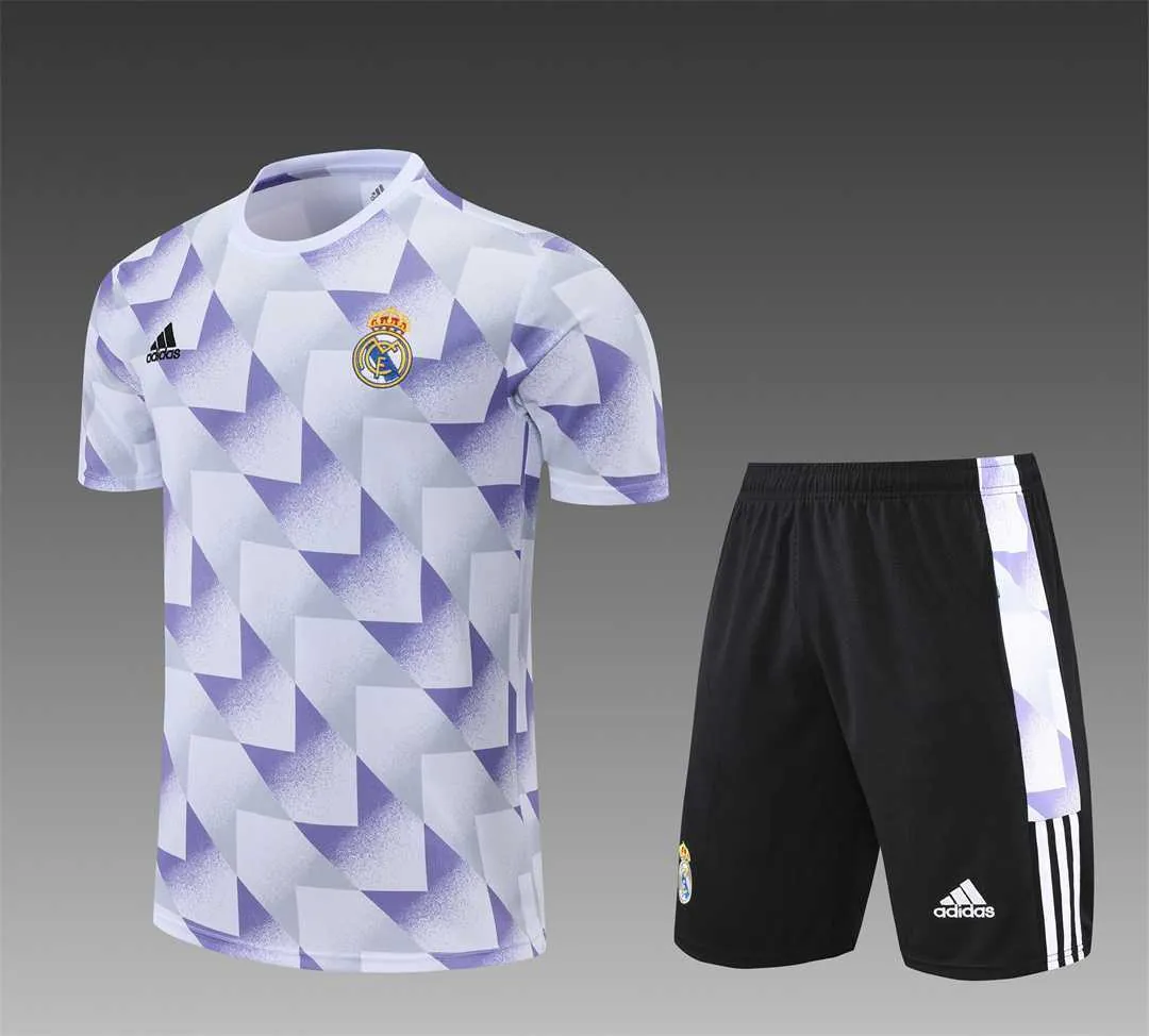 22-23 Real Madrid training suit short sleeve kit white and blue colorblock 20