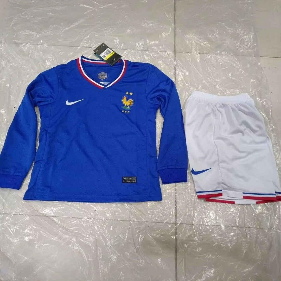 2024 France Home Kid Kits UEFA Euro Long Sleeve Youth Apparels Soccer Jerseys Yupoo 2