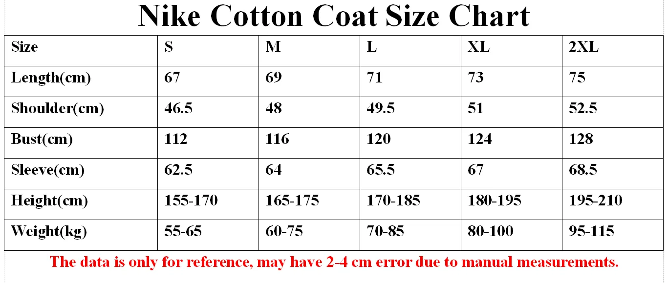 Cotton Coat Size Chart 2