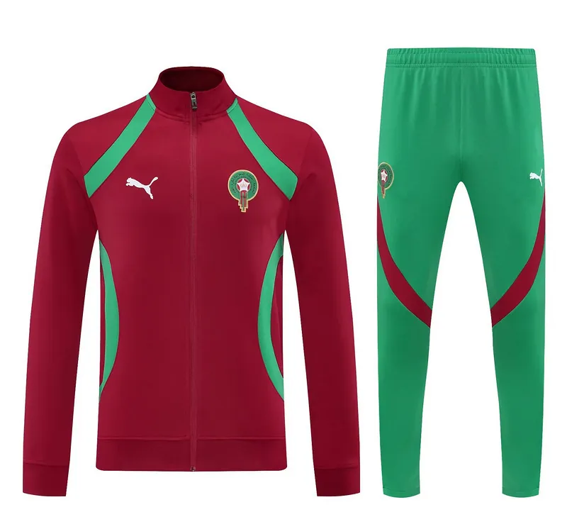 25-26 Morocco Red Football Tracksuit Long Jacket Suits 3