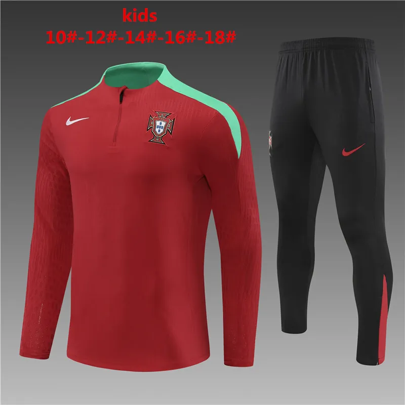 2024 Portugal Player Kids Long Sleeve Training Suit Football Shirts 1
