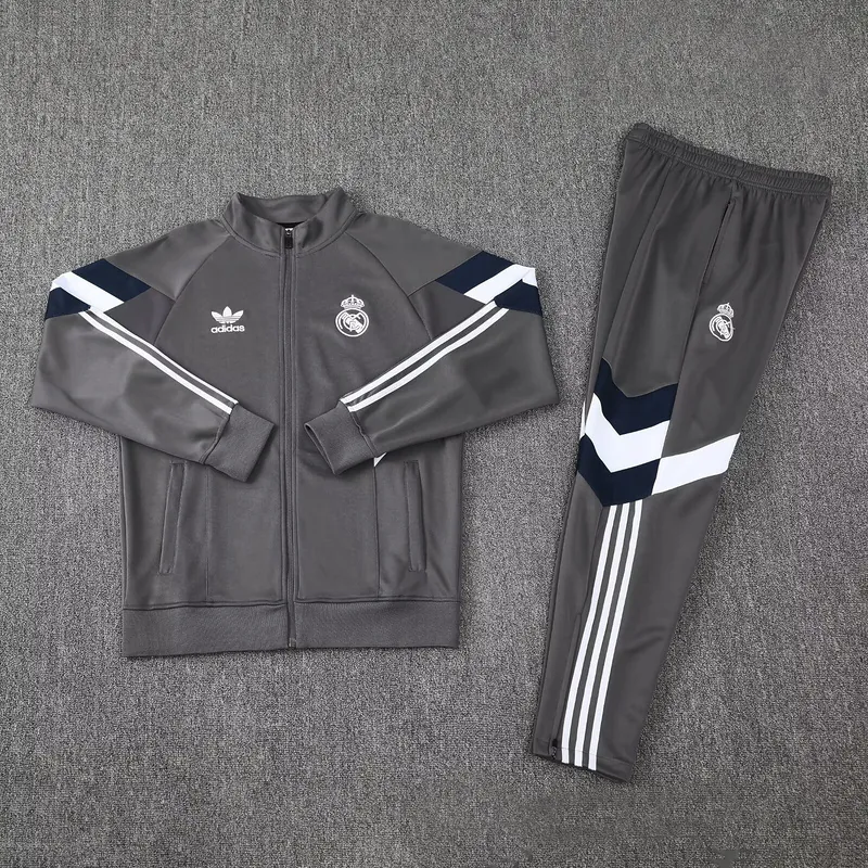 25-26 Real Madrid Deep Grey Tracksuit Long Jacket Suits 1