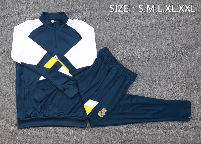 23-24 Real Madrid Long Sleeve Kits Navy Half-Pull Training Suits Soccer Jerseys Yupoo 2