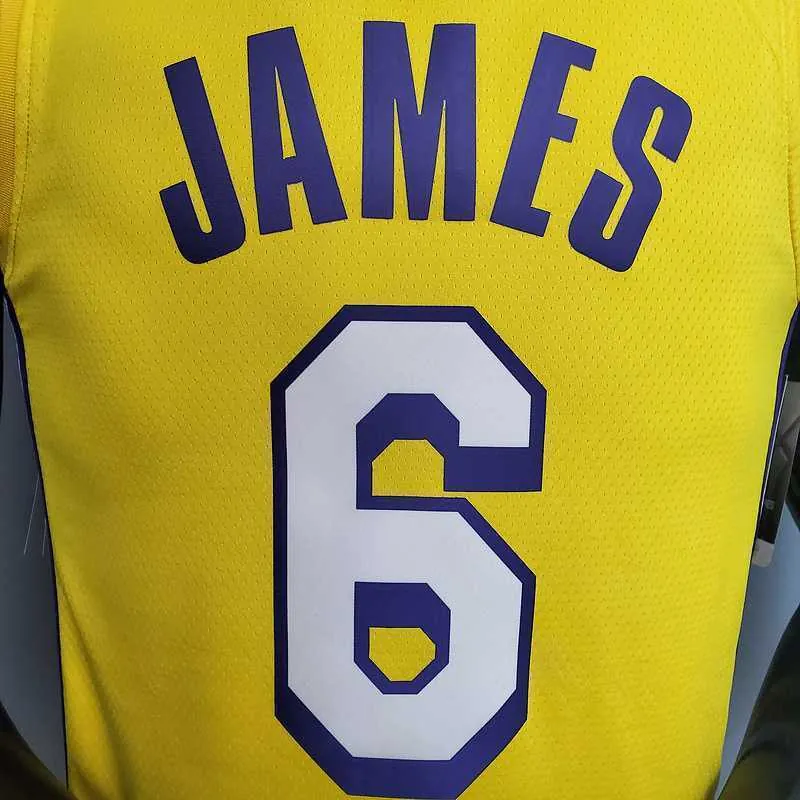 James #6 Lakers V-neck City Edition yellow 2