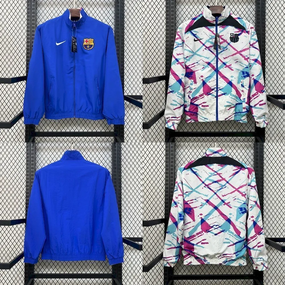 25-26 Barcelona White&Blue Trench Coat Reversible Windbreaker Double-Sides Jacket 9