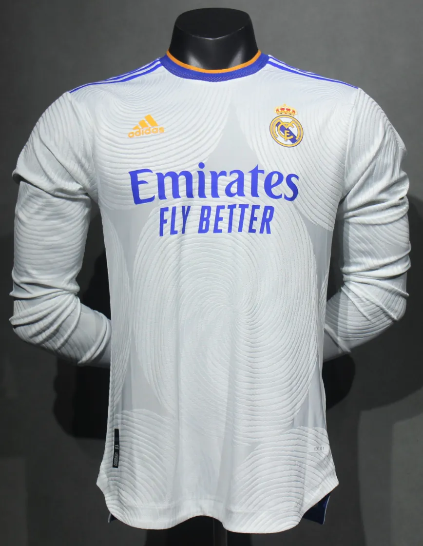 21-22 Real Madrid Home Retro Kit Vintage Player Version Long Sleeve Shirt AAAAJersey Dropship Y 8