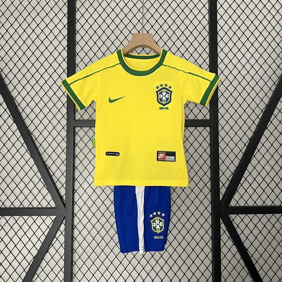 1998 Brazil Home Retro Kids Kit World Cup Shirt Soccer Jerseys Yupoo 12