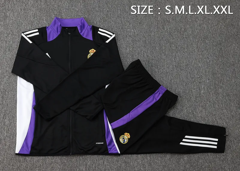 24-25 Real Madrid Black&Purple Football Tracksuit Long Jacket Suits 1