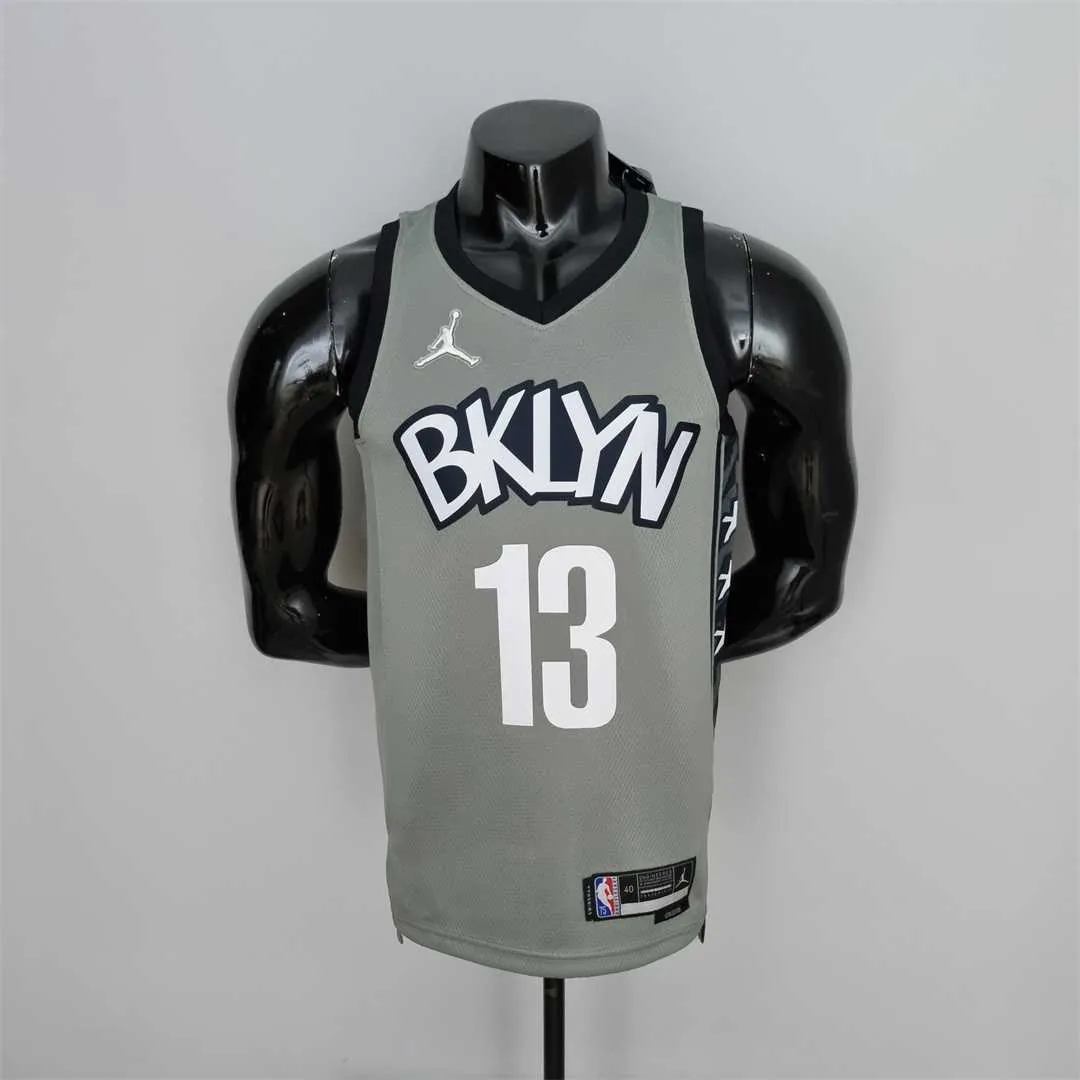 75th Anniversary Harden #13 Brooklyn Nets City Edition Gray NBA Jersey 10