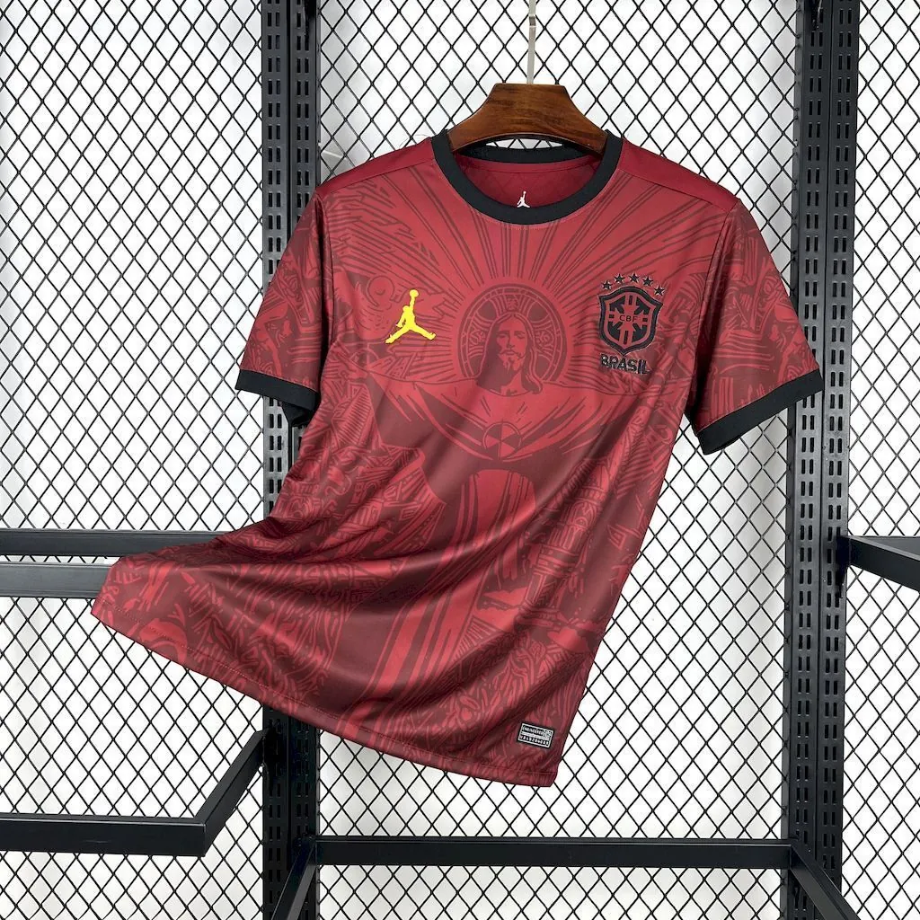 2025 Brazil x Jordan Cristo Redentor Red Special Kit Football Apparels Soccer AAAAJersey Yupoo 5