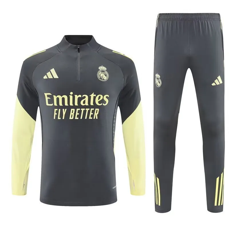 25-26 Real Madrid Grey&Yellow Training Kits Long Football Tracksuits 3