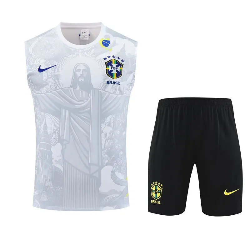 25-26 Brazil White Jesus Training Kits Football Vest Suits 6