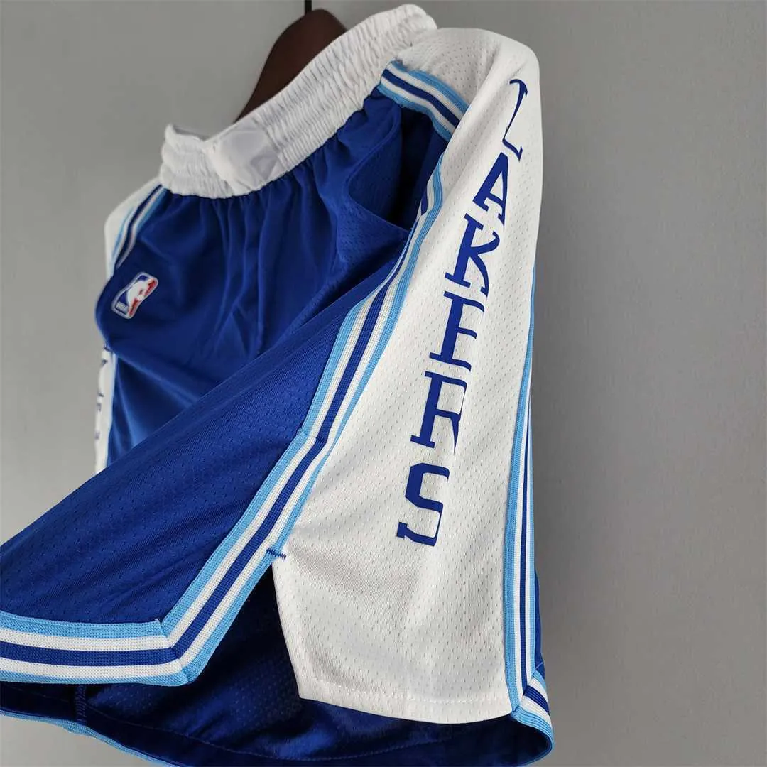 Los Angeles Lakers retro NBA Shorts Blue White Trim 8
