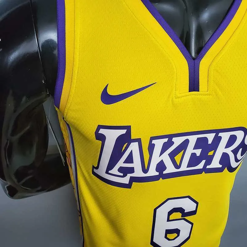 James #6 Lakers V-neck City Edition yellow 4