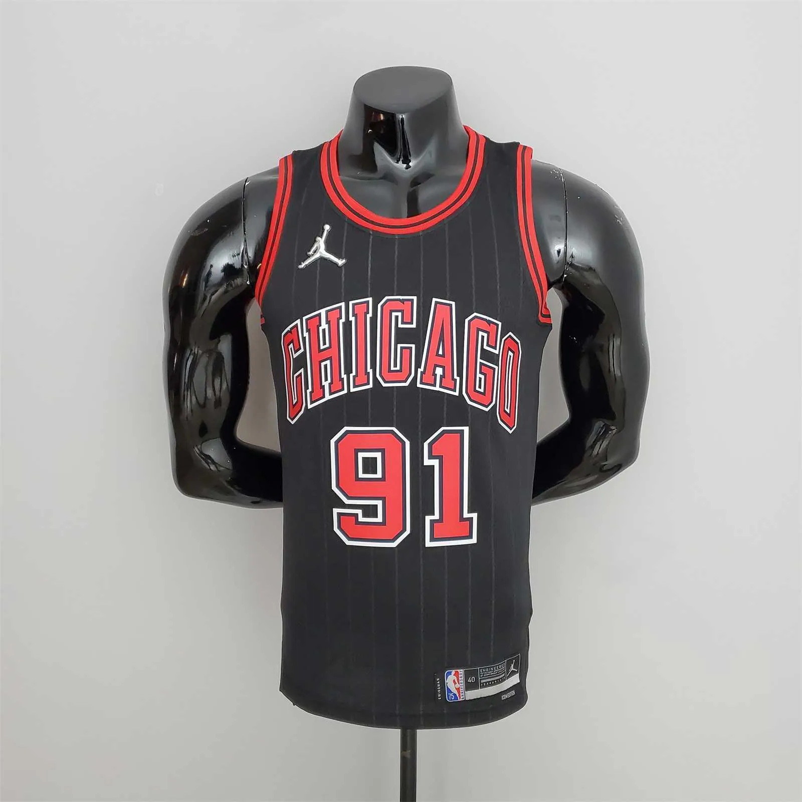 75th Anniversary Rodman#91 Bulls Flyers Black NBA Jersey 9