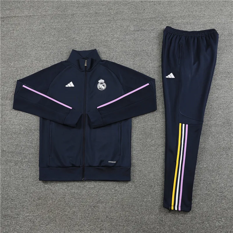 23-24 Real Madrid Navy Kits(Shirt+Pants) Long Sleeve Training Suit Cheap Jerseys Yupoo 1
