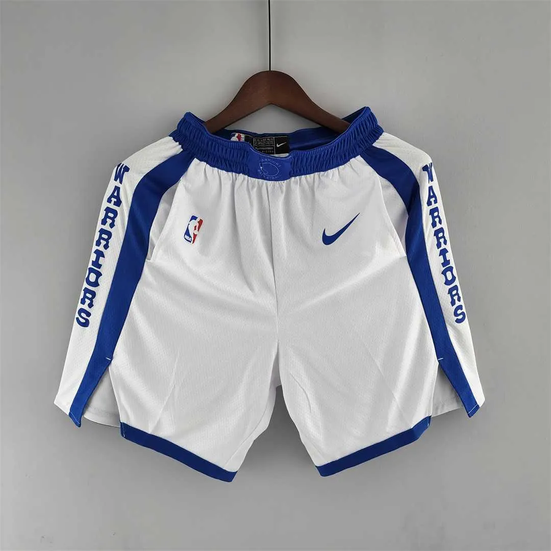 Golden State Warriors NBA Shorts White Blue Trim 9