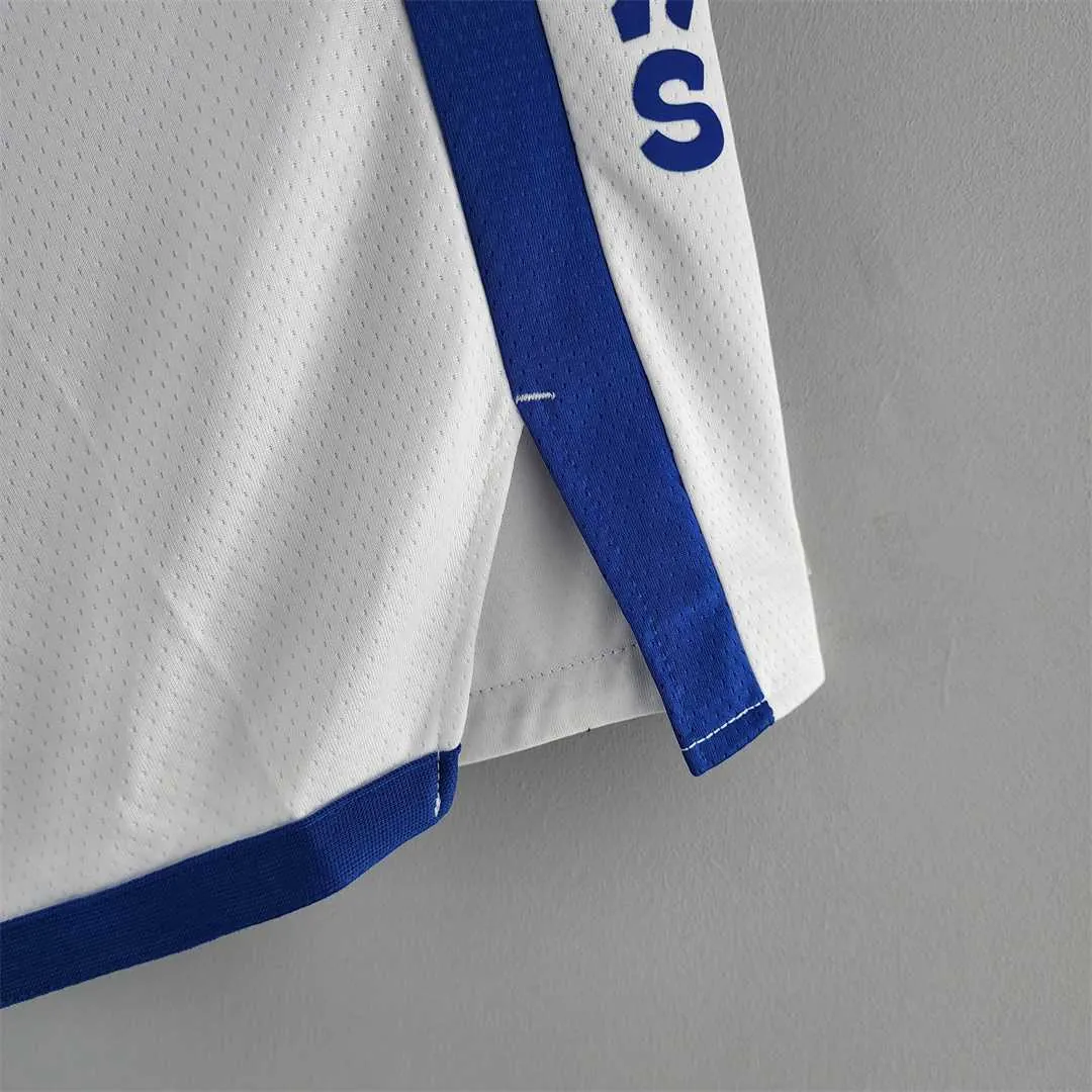 Golden State Warriors NBA Shorts White Blue Trim 1