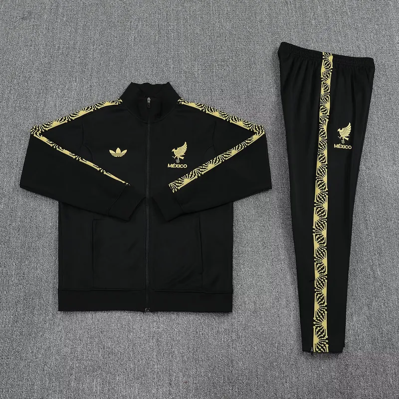 25-26 Mexico Black Football Tracksuits Long Jacket Suits 2
