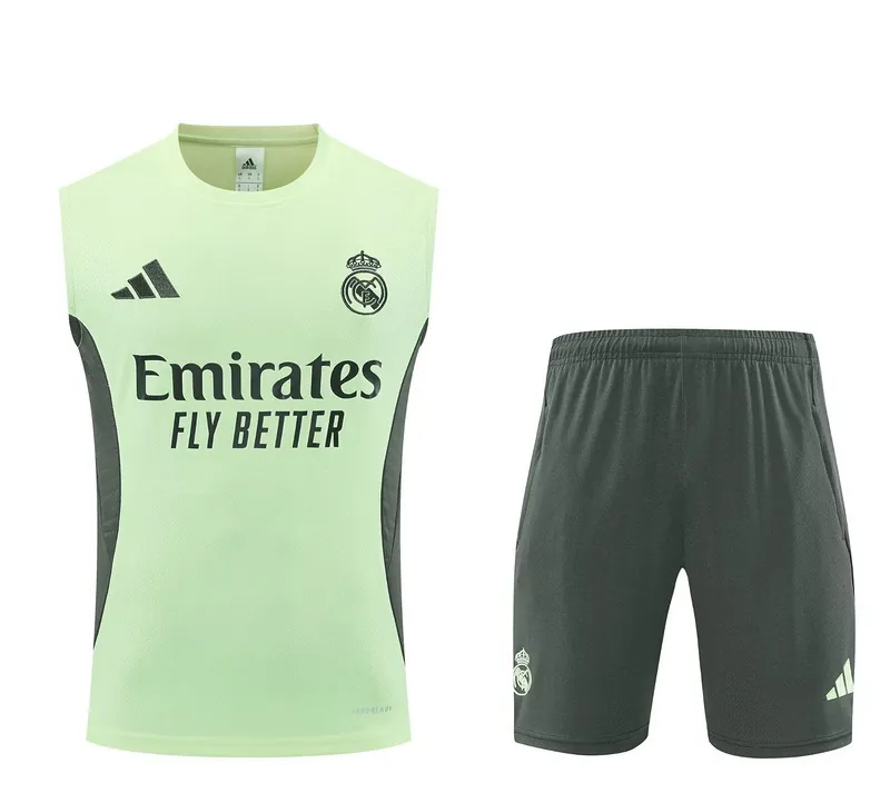 25-26 Real Madrid Light Green Training Kits Football Vest Suits 3