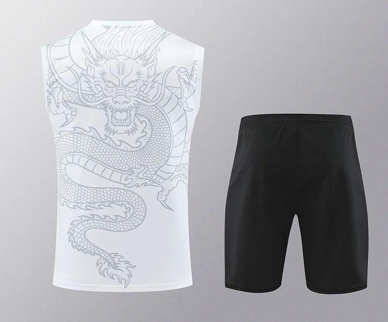 24-25 Real Madrid Dragon White Training Vest Kits(Top+Shorts) Football Replicas Yupoo 2